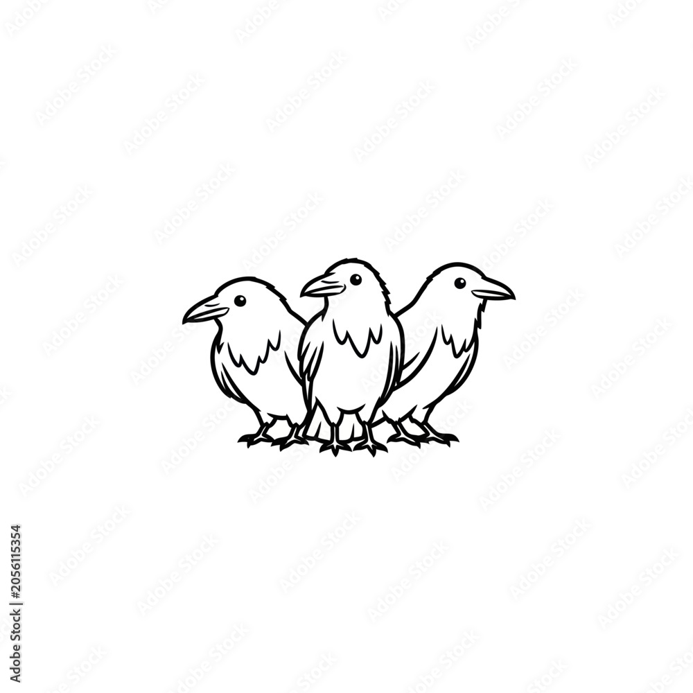 Obraz premium Minimalist Line Art of Three Ravens