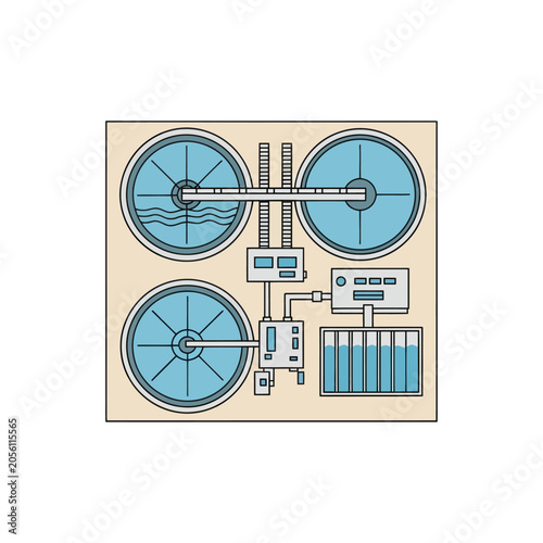 Top-down illustration of a water treatment facility
