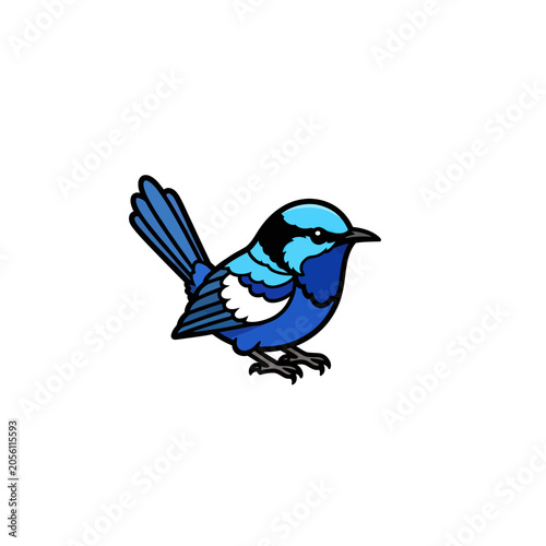 Cute Blue Fairywren Bird Vector Illustration