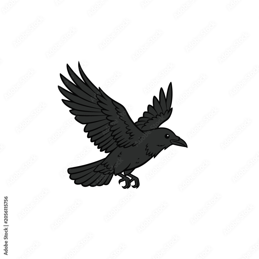 Obraz premium Black Crow Flying Illustration on White Background