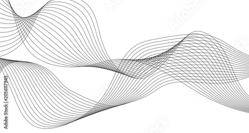 Minimalist abstract wave vector with flowing black lines, elegant curved ribbon pattern on white background, modern geometric line art for corporate branding and digital presentation design
