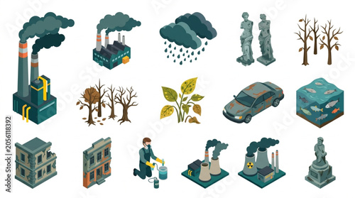 Photos Environmental Impact and Urban Sustainability Icons.