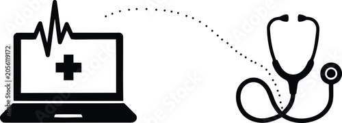 Digital health monitoring concept with laptop and stethoscope vector illustration stethoscope telemedicine healthcare