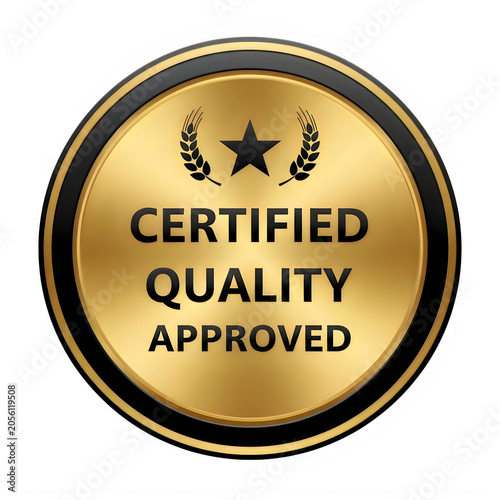 Certified quality approved badge with golden star
