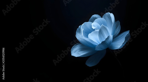 Blue Peony Flower on Black Background