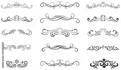 Fotografija symmetric swirl flourish header vector set