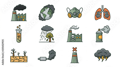 Fotografía Environmental Pollution Symbols Illustration.