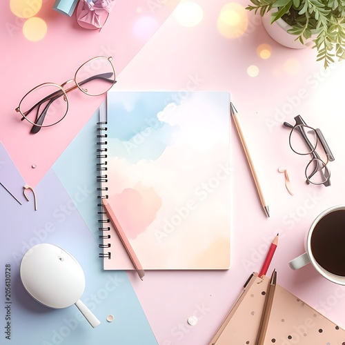 A colorful desk with stationery and accessories