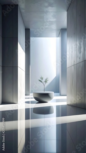 A serene interior with a plant in a bowl
