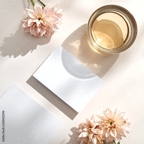 A serene still life with flowers and a glass