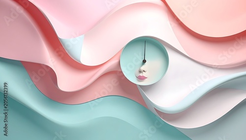 A surreal abstract artwork with wavy lines and a woman's face