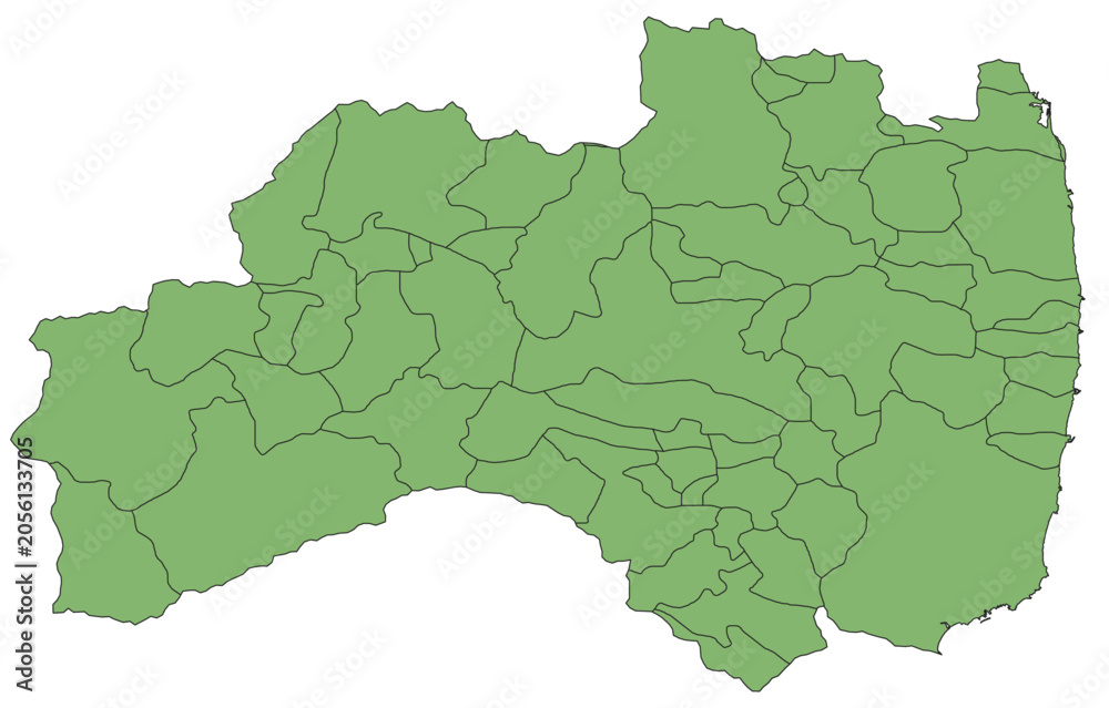 Fototapeta premium Outline Vector Map of Fukushima Prefecture With County of Japan