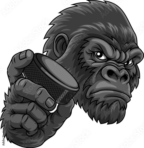 Photography Gorilla Ape Ice Hockey Puck Sports Mascot Cartoon