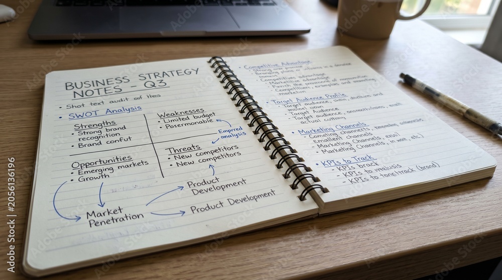 Naklejka premium Notebook with business strategy notes 202606112338