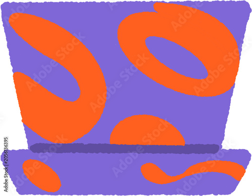 Abstract hand drawn flower pot illustration with orange patterns on purple background