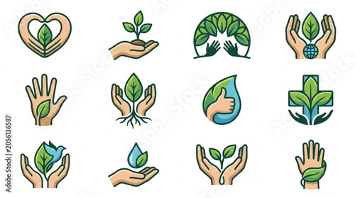 Billede på lærred Hand Symbols for Environmental Growth and Care.