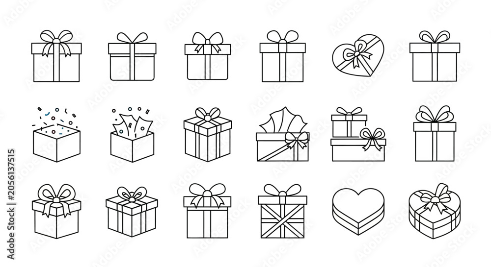 Fototapeta premium Collection of Hand Drawn Gift Boxes and Presents Icons.