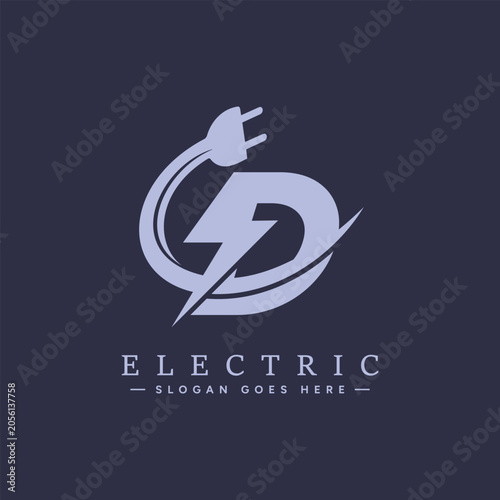 Electric Power Logo for Initial Letter D with Plug and Lightning