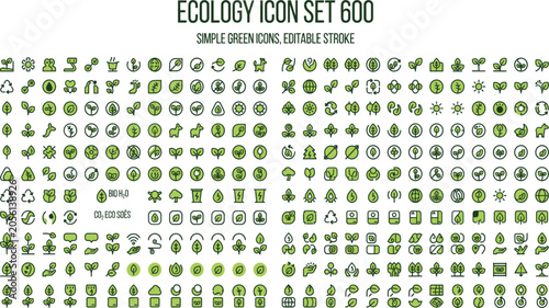 Photos Ecology icon mega set featuring simple green environment nature recycling renewa