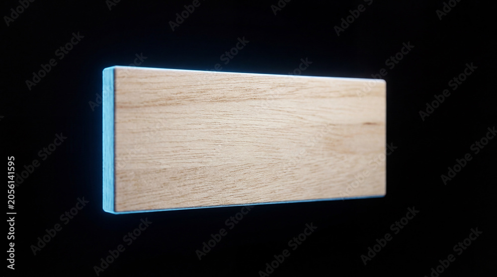 Naklejka premium Floating Wood Block with Glowing Blue Edge on Black Background