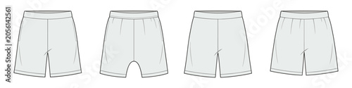 unisex basic jersey lounge shorts technical drawing vector illustration. cad mockup. transparent background.