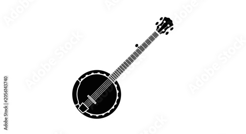 Foto Banjo string instrument features a circular resonator and a long neck for traditional folk music performances