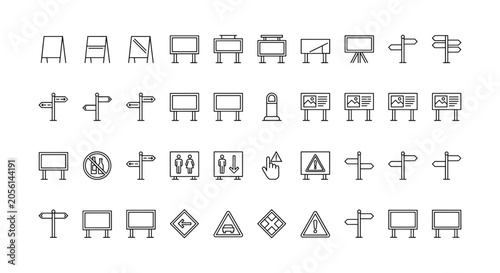 Canvastavla Signboard and traffic billboard line icon set containing street direction pointe