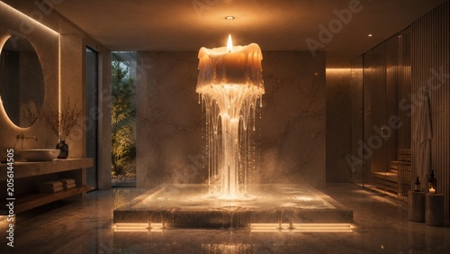 Water flows from a candle shape