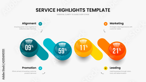 Modern Introduction Slide Template Vector Illustration. Market Report 4 Option Graph Frame Design. Minimalist Visualization Four Element Diagram Slideshow Layout.