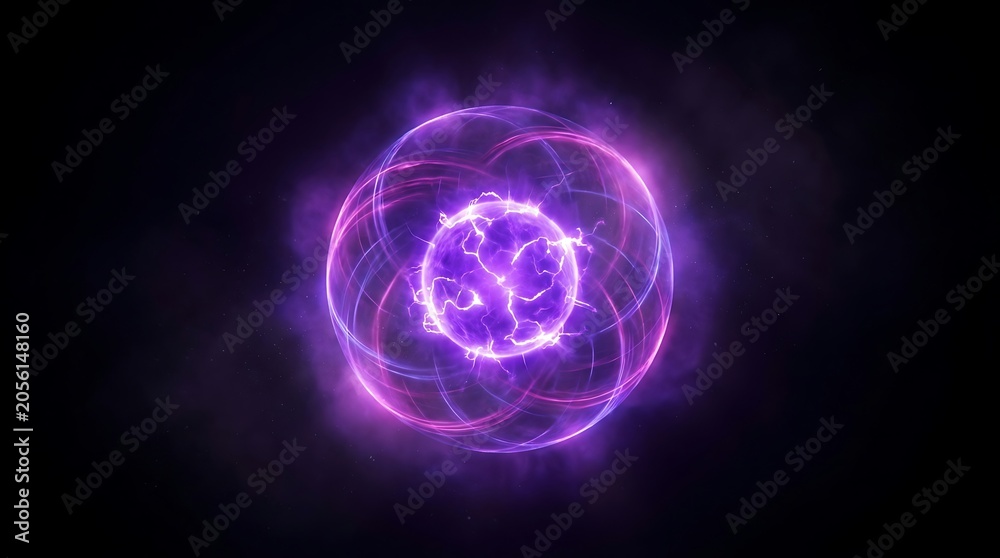 Fototapeta premium Abstract Purple Neon Sphere Glowing with Energy Pulses in Dark Space