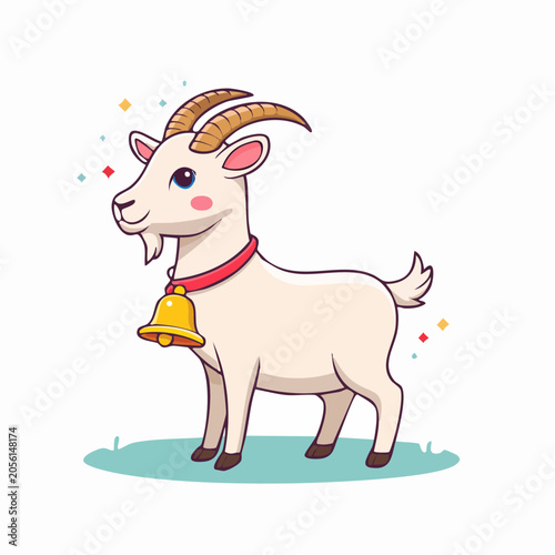 Cute Cartoon Goat with Bell and Collar