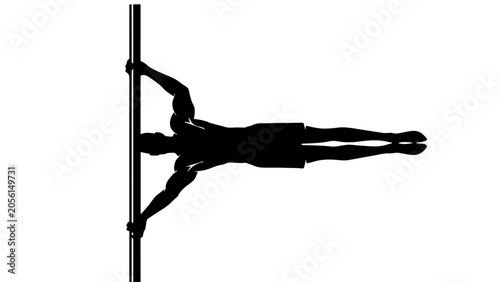 Silhouette of person performing human flag exercise on vertical pole illustration
