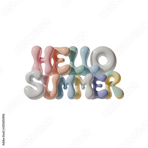 Hello summer 3D inflatable pastel letter balloons as clean cutout