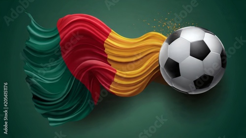 Soccer ball with colorful abstract waves on green background