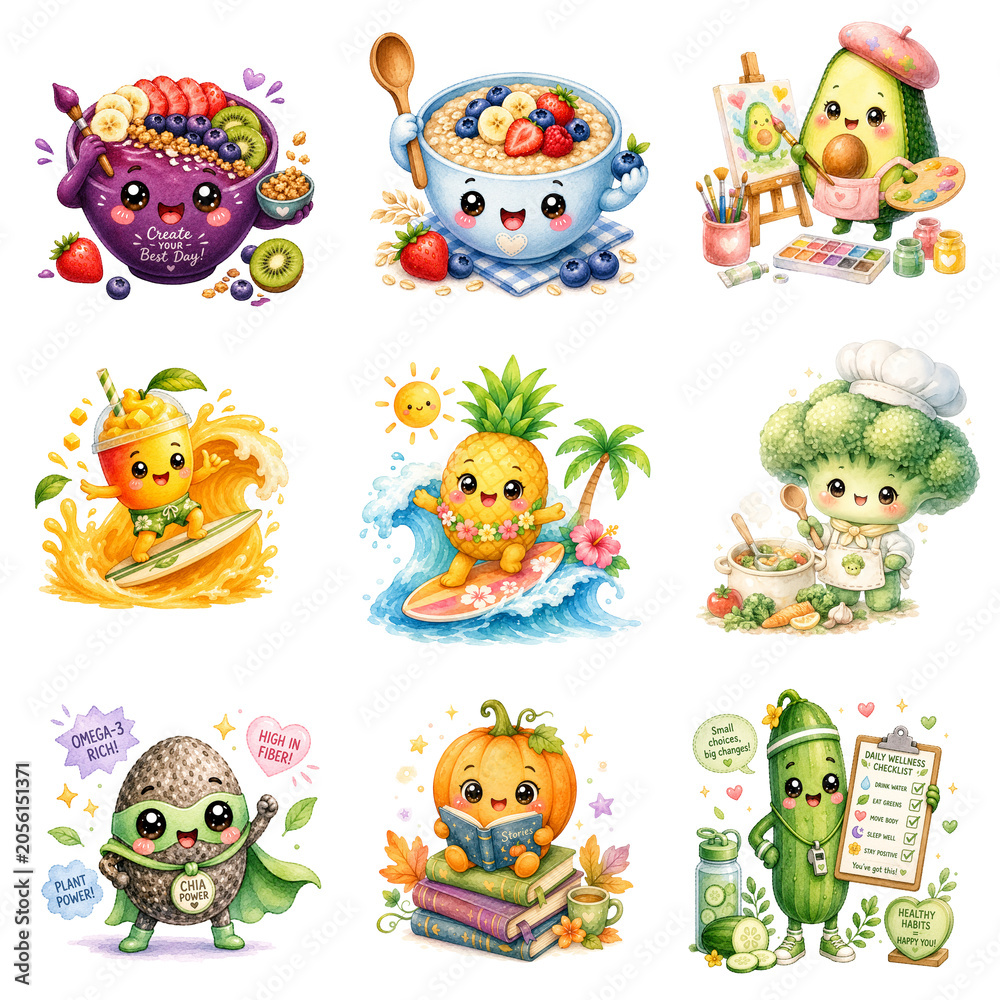 Fototapeta premium set of Cartoon fruits and vegetables