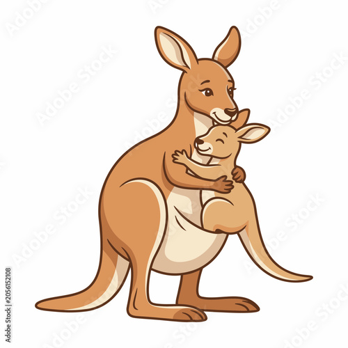 A mother kangaroo tenderly hugs her joey in a warm embrace.