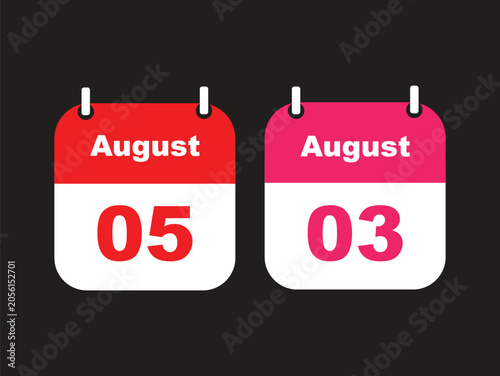 August Daily Calendar Date Icons