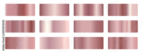 Rose gold metallic gradient swatch collection. rectangles with linear reflection. T