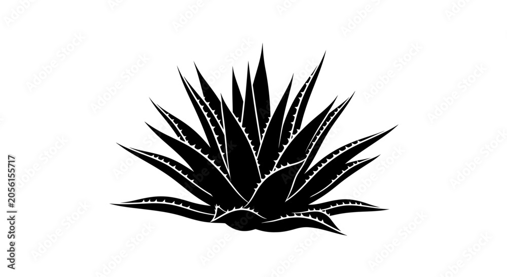 Fototapeta premium Aloe vera plant icon displays a succulent botanical specimen in a clean black and white vector silhouette for wellness and skincare branding.