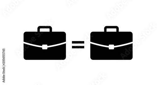 Foto Briefcases paired with an equals sign represent the concept of professional equality and standardized corporate compensation