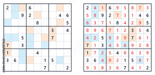 Photos Sudoku puzzle 9x9 expert level for adults printable with answers A4, even-odd sh