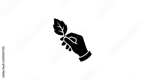 Hand Holding a Single Leaf Icon Silhouette - Organic, Nature, Growth Concept