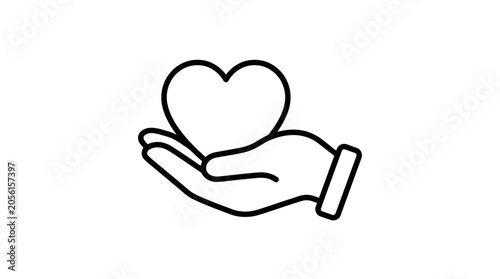 Hand holding a heart icon, symbolizing love, care, and support