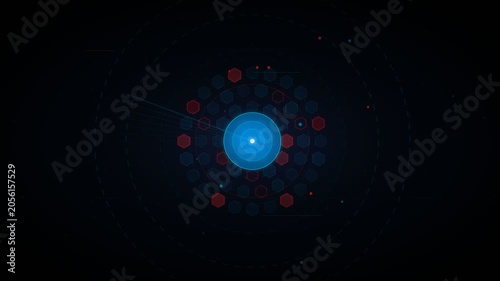Glowing blue orb, neon light circle, abstract technology background, futuristic energy concept