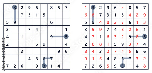 Sudoku puzzle 9x9 medium for adults printable with answers A4