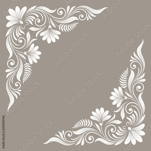 Εκτύπωση καμβά Vintage botanical frame features floral patterns and leaves on a neutral backgro
