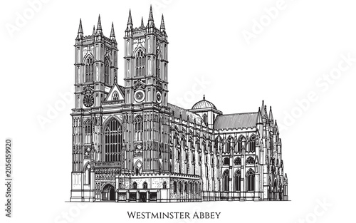 Картината върху платно Westminster Abbey London, Vintage Detailed Gothic Architecture Engraving Art