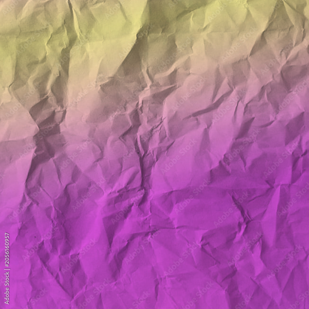 Fototapeta premium Soft yellow to vibrant purple gradient on a heavily crumpled paper texture background surface