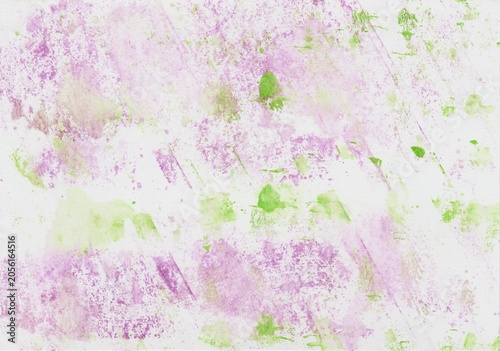 Foil-printed watercolor monotype with an abstract texture in violet and green