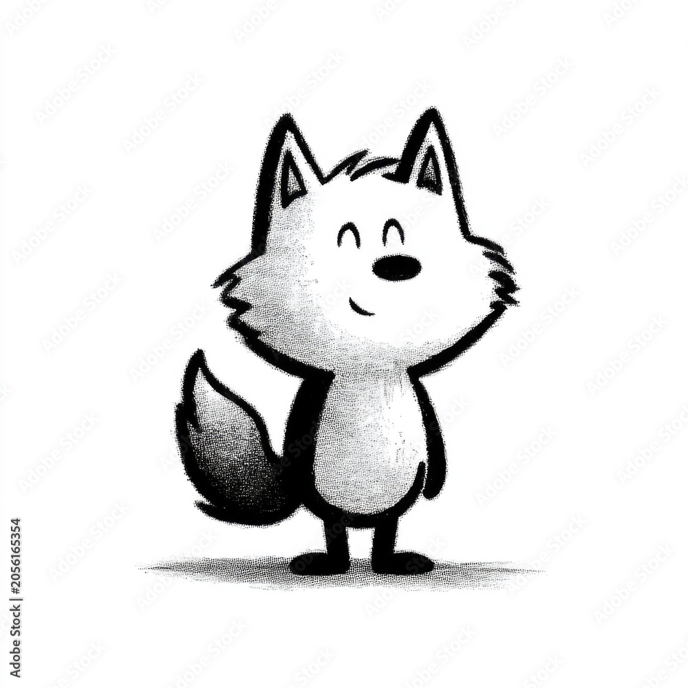 Fototapeta premium Cute black and white fox doodle illustration set in hand drawn cartoon style